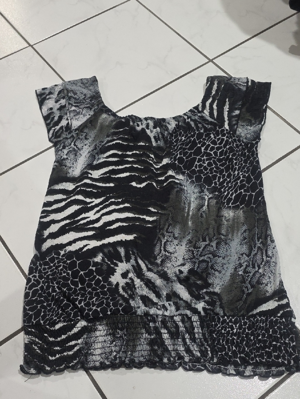 Self Esteem Black & White Animal-Print Blouse